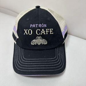 Patron Tequila Hat Mesh Trucker Two Stripes Baseball Cap Black Embroidered Bee